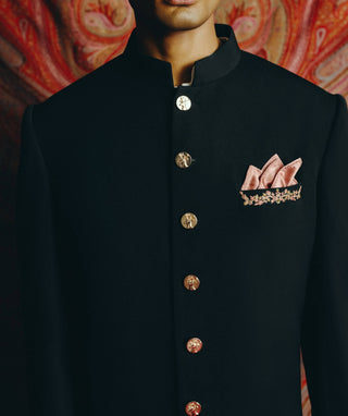 Black crepe achkan set