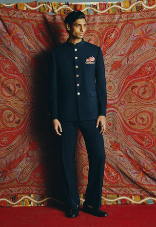 Navy japanese crepe bandhgala set
