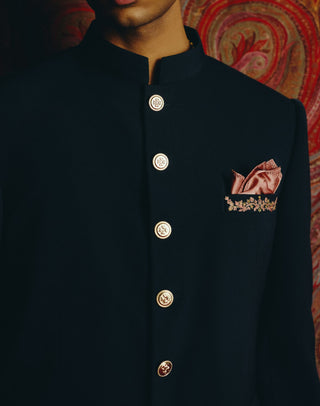 Navy japanese crepe bandhgala set