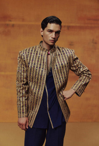 Lunar blue open jacket set
