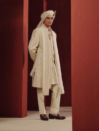 Ivory bloom sherwani set