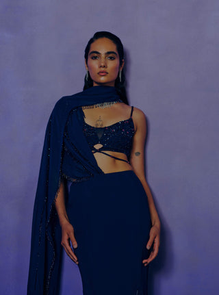 Celestial Cobalt Drape Sari With Blouse