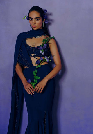Celestial Cobalt Drape Sari With Blouse