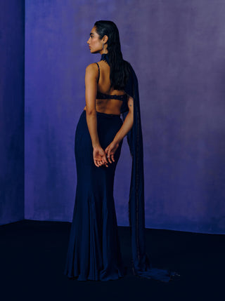 Celestial Cobalt Drape Sari With Blouse