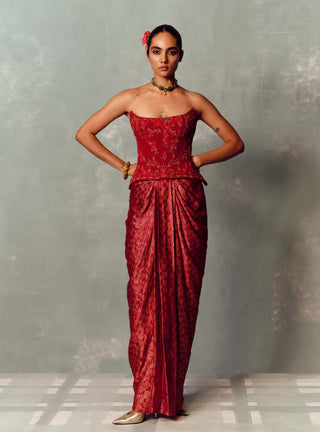 DollyJ Studio Crimson Red Scarlet Heirloom CORSET AND SKIRT SET S / Crimson Red