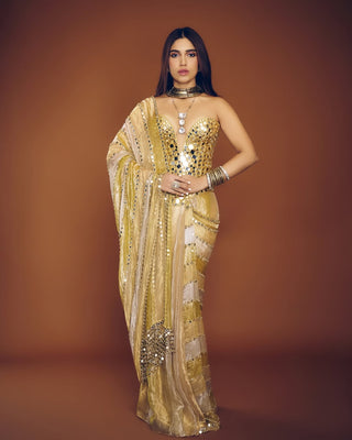 Silver and green and gold kanakjyoti sari and corset