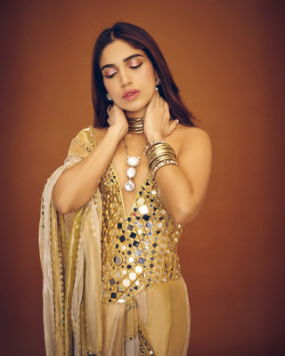 Silver and green and gold kanakjyoti sari and corset