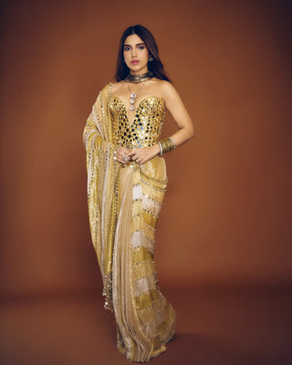 Silver and green and gold kanakjyoti sari and corset