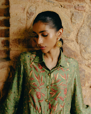 Green Printed Shirt And Sharara by Drishti & Zahabia, available on Indiaspopup.com