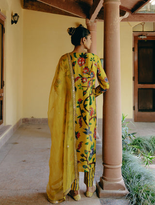 Yellow Mix Printed Kurta Set by Drishti & Zahabia, available on Indiaspopup.com