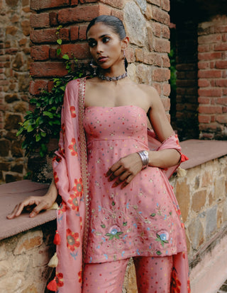 Pink Embroidered Tube Top And Palazzo Set by Drishti & Zahabia, available on Indiaspopup.com