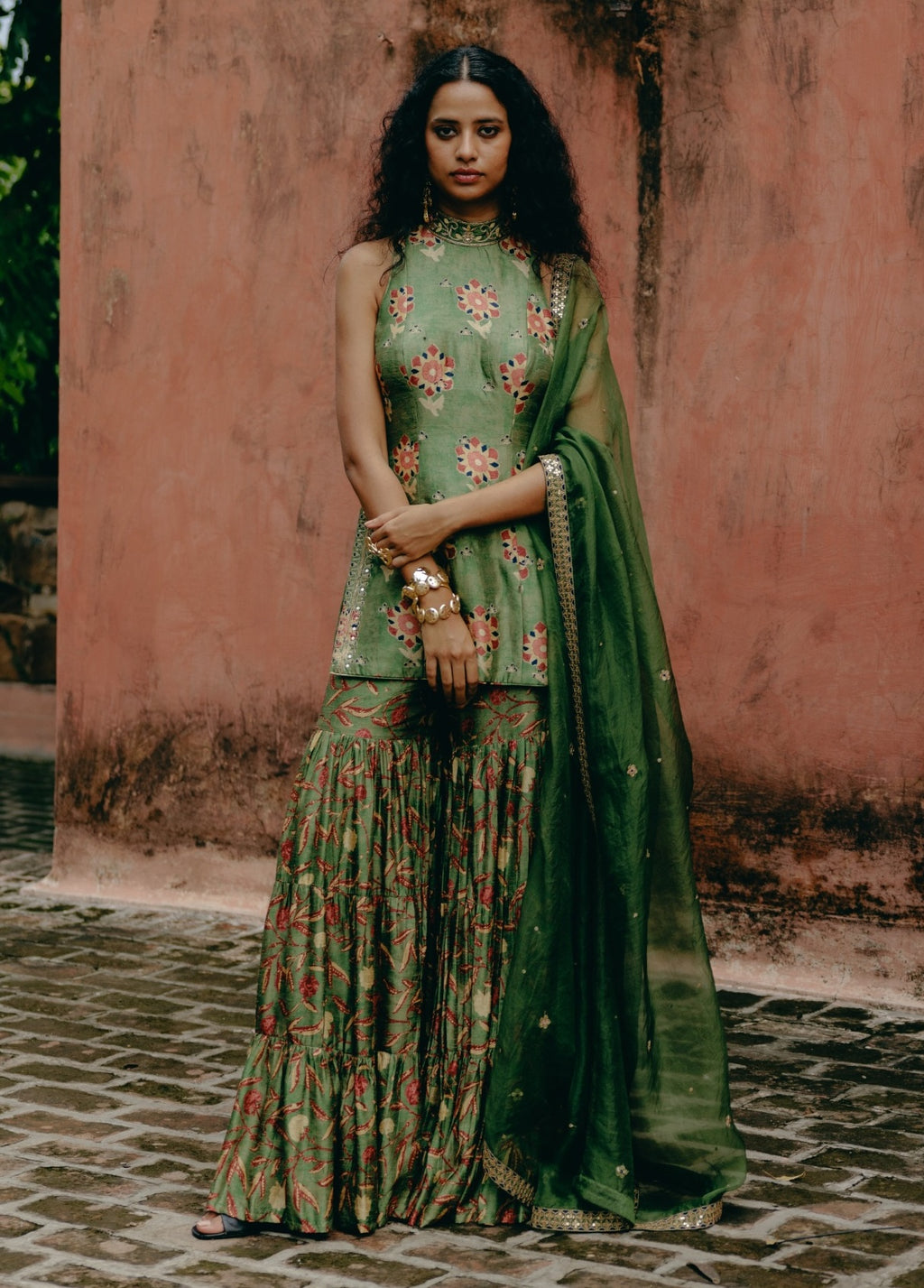  Drishti & Zahabia Green Printed Top And Sharara Set | Indiaspopup.com