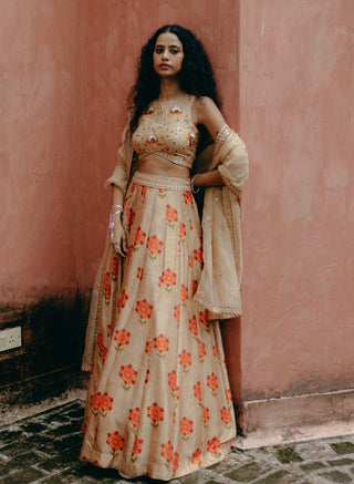 Biscuit Printed Kali Skirt Set by Drishti & Zahabia, available on Indiaspopup.com