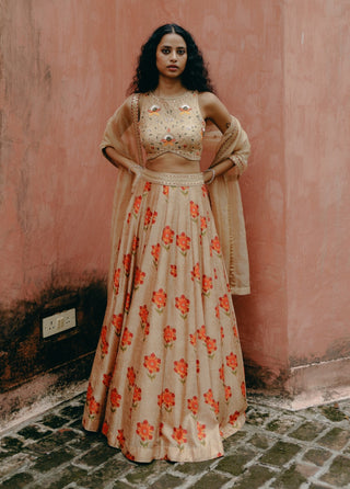 Biscuit Printed Kali Skirt Set by Drishti & Zahabia, available on Indiaspopup.com