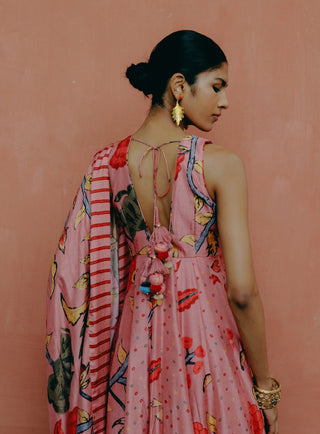 Pink Mix Printed Anarkali Set by Drishti & Zahabia, available on Indiaspopup.com