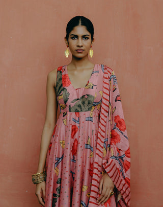 Pink Mix Printed Anarkali Set by Drishti & Zahabia, available on Indiaspopup.com