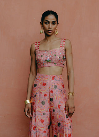 Pink Printed Crop Top And Palazzo by Drishti & Zahabia, available on Indiaspopup.com