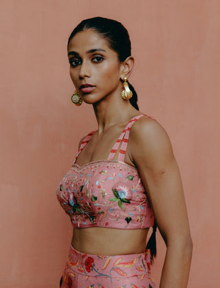 Pink Printed Crop Top And Palazzo by Drishti & Zahabia, available on Indiaspopup.com