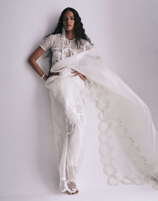 Off-white luna sari and unstitched blouse