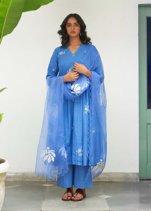 Blue asmani sitara kali kurta set