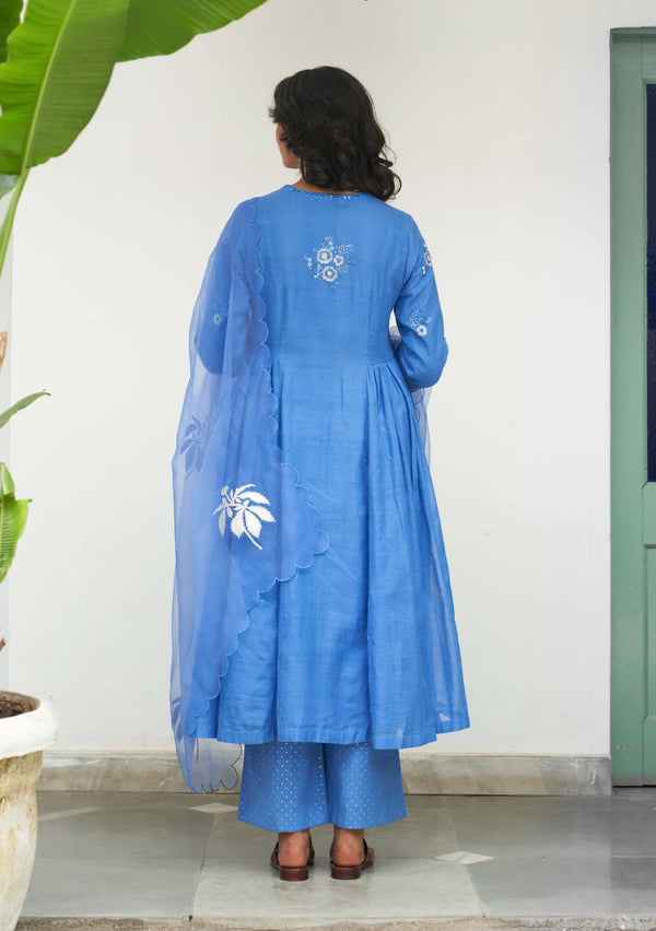 Blue asmani sitara kali kurta set