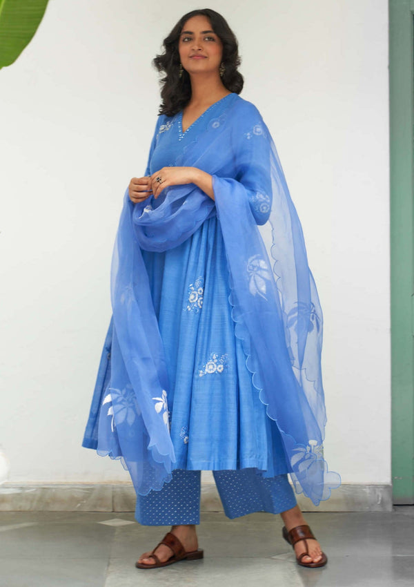 Blue asmani sitara kali kurta set