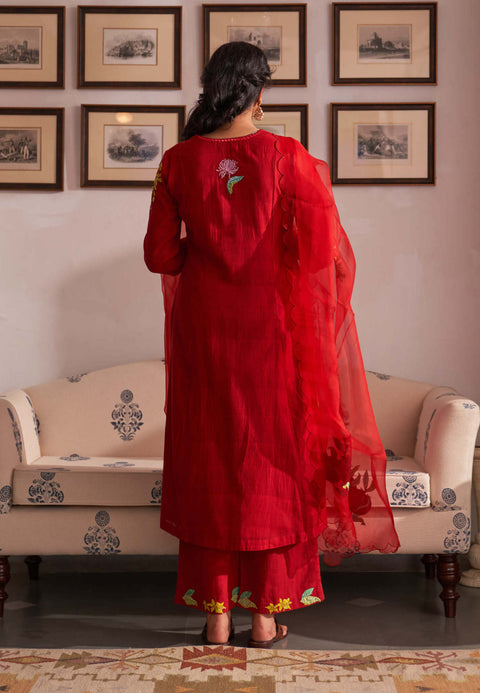 Red gul gurhal kurta set