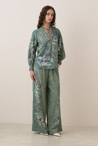 Illyra green printed blouse with pants