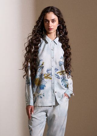 Rose shirt with straight-leg pants