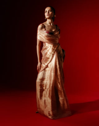 Ekaya Champagne Peach Fizz Sari available on indiaspopup