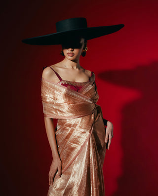 Ekaya Champagne Peach Fizz Sari available on indiaspopup