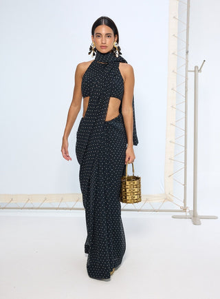 Black chiffon dotted sari and blouse