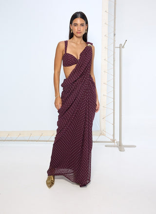 Maroon polka dot sari and blouse