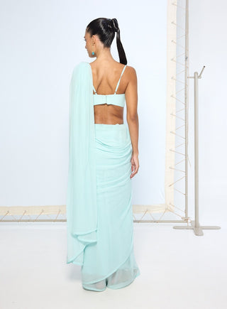 Ice blue chiffon sari