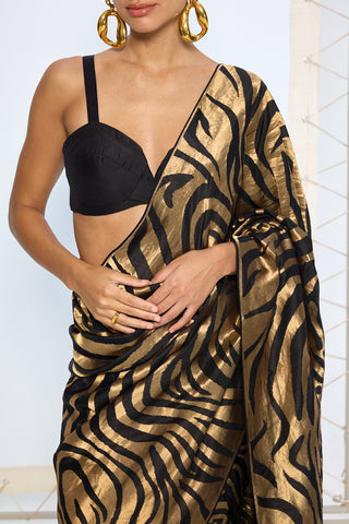 Black silk zari handwoven sari