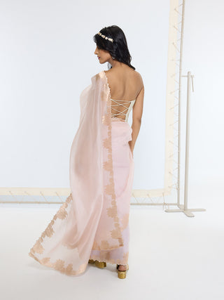Creamy peach organza sari