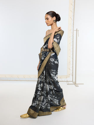 Black midnight printed sari