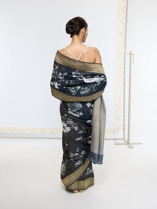 Black midnight printed sari
