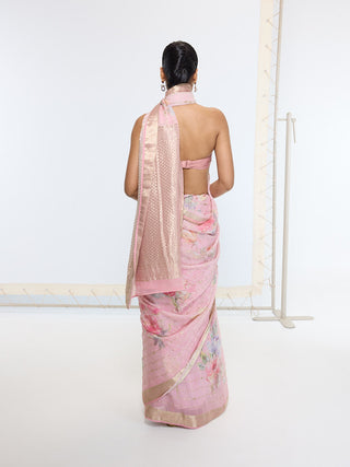 Gazari ballet pink printed sari