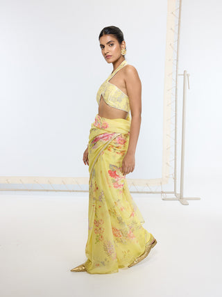 Butter yellow banarasi sari