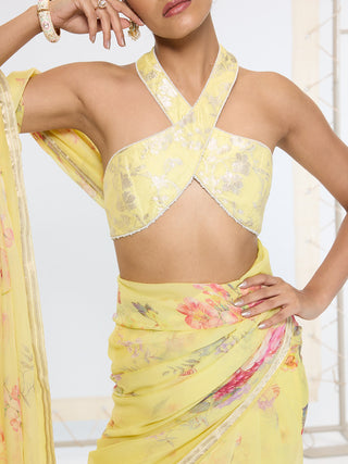 Butter yellow banarasi sari