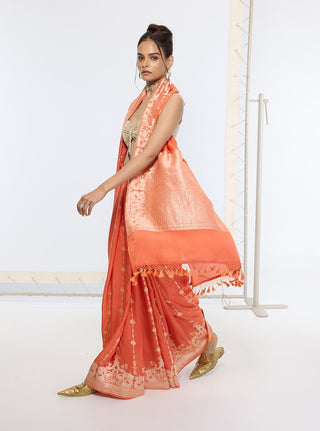 Rusty orange banarasi sari