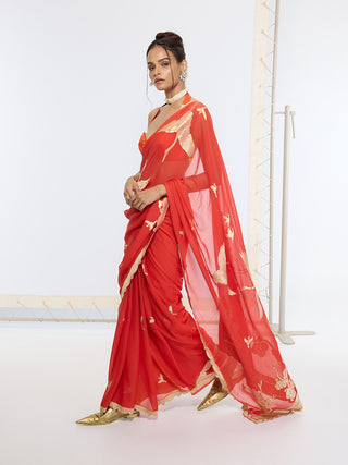Rust ruby red sari