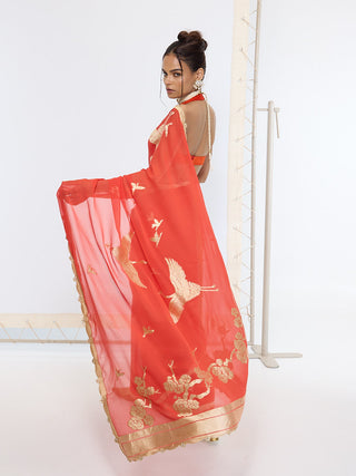 Rust ruby red sari