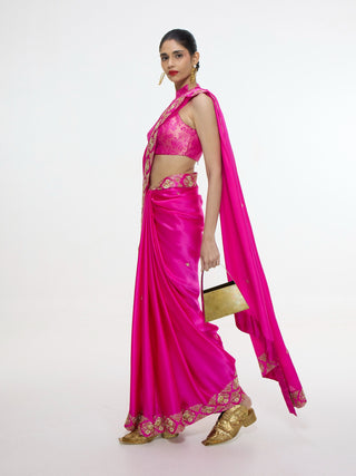 Handwoven pink mashroo silk sari and blouse