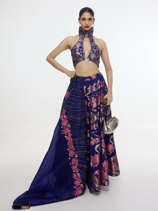 Aubergine cutwork lehenga and dupatta