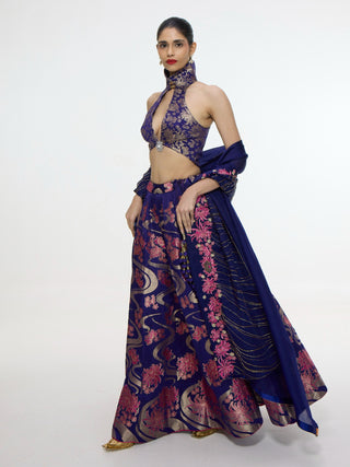 Aubergine cutwork lehenga and dupatta