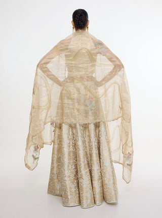 Handwoven ivory-gold silk lehenga set