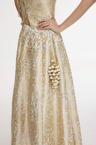 Handwoven ivory-gold silk lehenga set