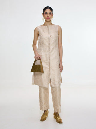 Handwoven ivory-gold jacket and pants